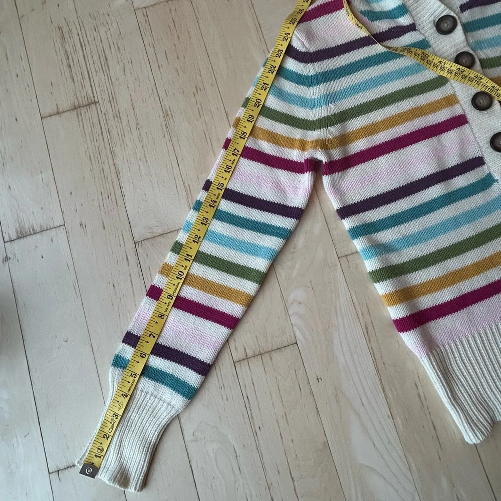 Aeropostale Women’s Hoodie Sweater Cream w/ Multicolor Rainbow Stripes Sz Large